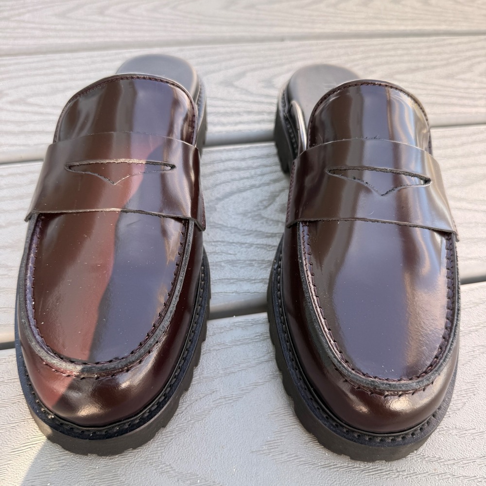 NEW Thursday Boot Penny Mule Patent Leather Womens 8.5 Burgundy Lug Sole Loafer